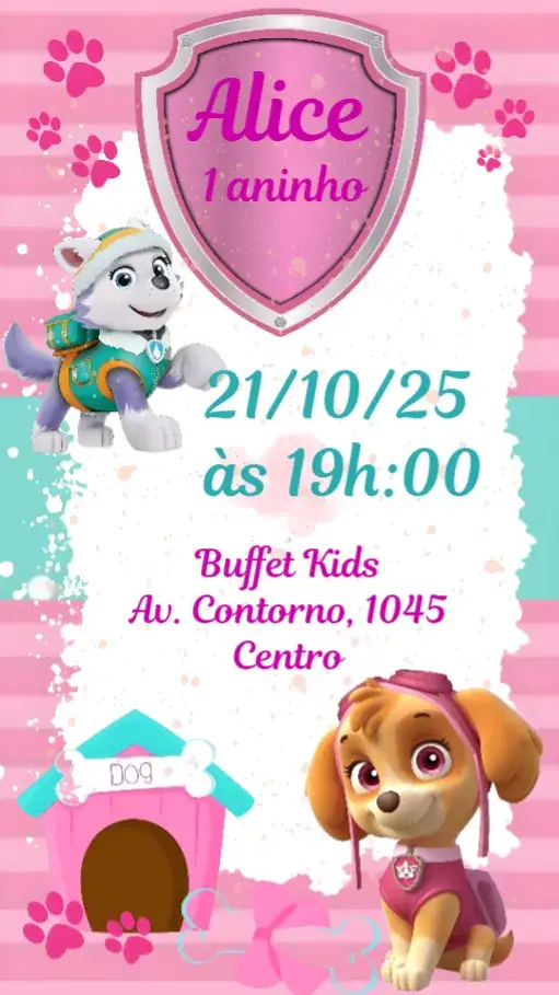 Convite Patrulha Canina – tema Aniversário Infantil colorido, divertido, temático, infantil, aventura
