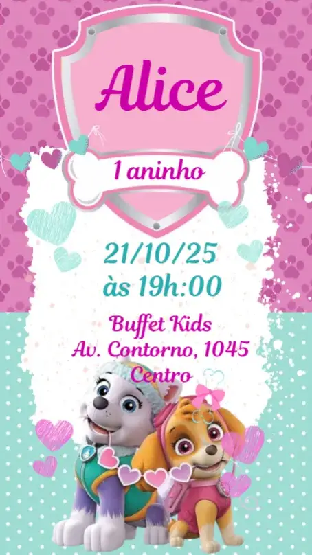 Convite Patrulha Canina – tema Aniversário Infantil colorido, divertido, temático, infantil, animado