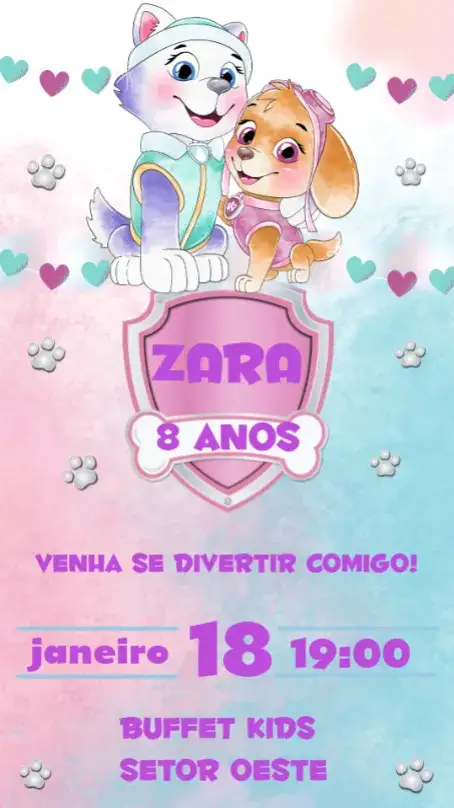 Convite Patrulha Canina – tema Aniversário Infantil colorido, divertido, temático, infantil, animado, aventura