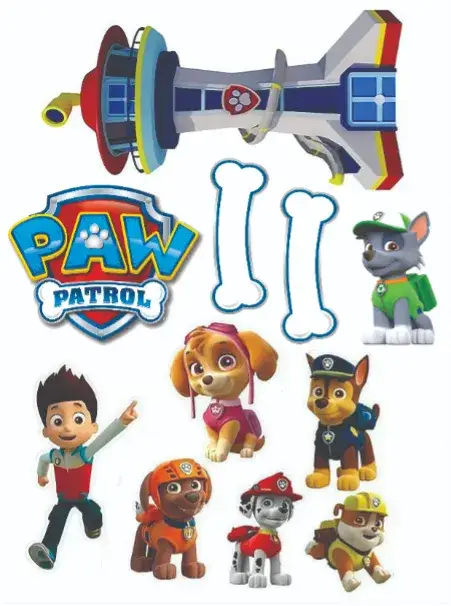 Convite Patrulha Canina – tema Topo de bolo cores vibrantes, personagens animados, estilo divertido, elementos gráficos, festa infantil, temática de aventura