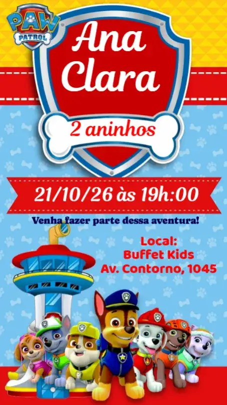Invitación Patrulla Canina – tema Cumpleaños Infantil colorido, divertido, animado, temático, infantil, aventura