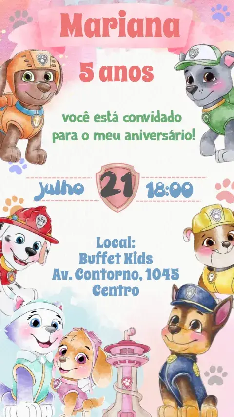 Paw Patrol Watercolor invitation