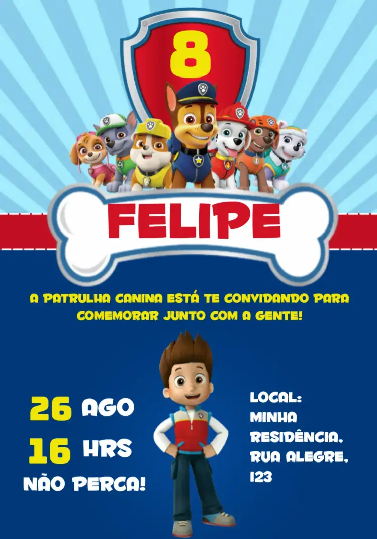 Convite Patrulha Canina Azul