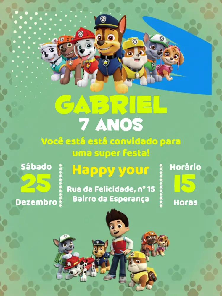 Convite Patrulha Canina Azul