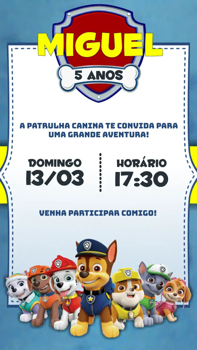 Convite Patrulha Canina Azul