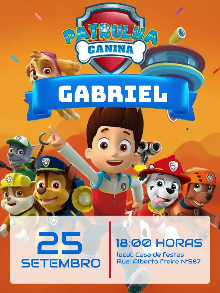 Convite Patrulha Canina Azul