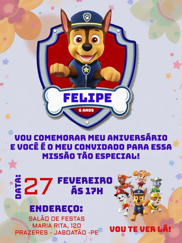 Convite Patrulha Canina Azul