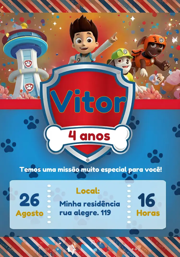 Convite Patrulha Canina Azul