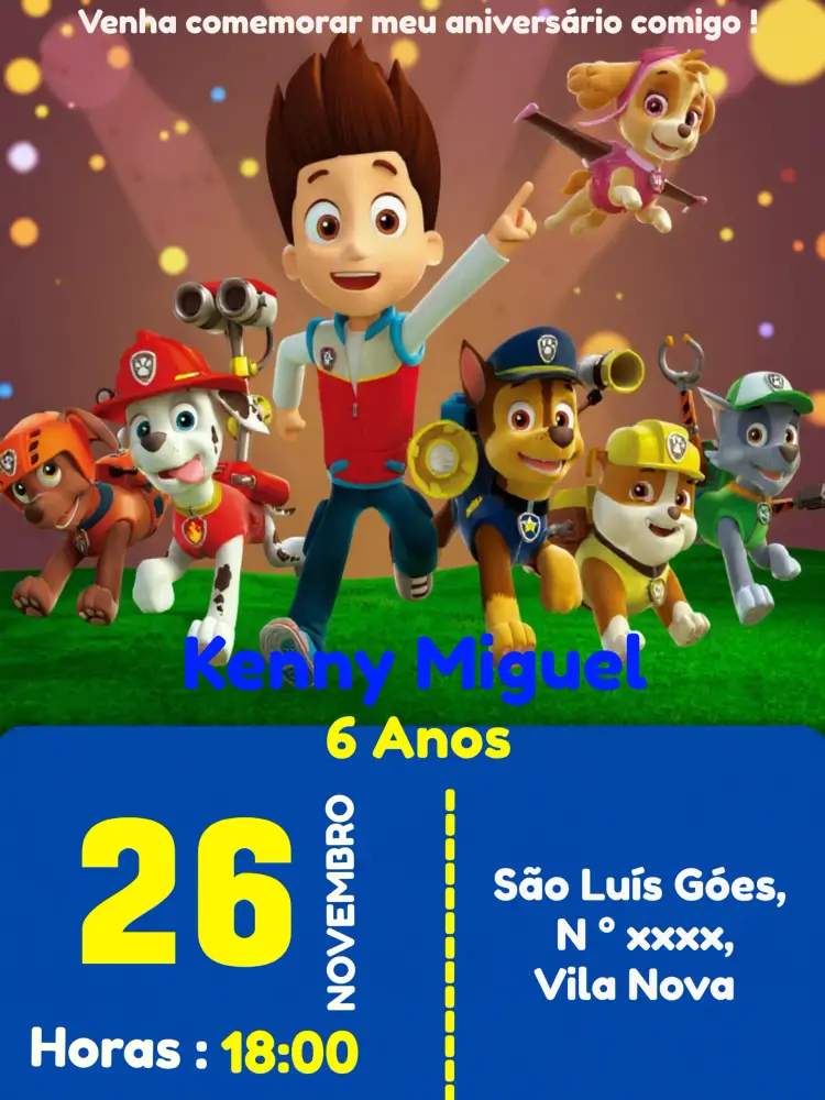 Convite Patrulha Canina Azul
