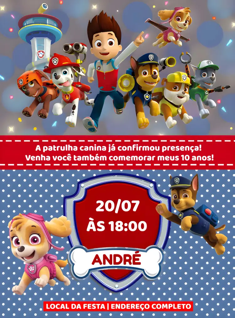Convite Patrulha Canina Branco