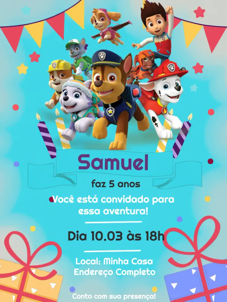 Convite Patrulha Canina Branco