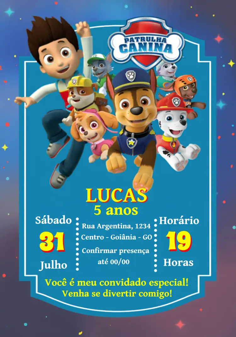 Convite Patrulha Canina Branco