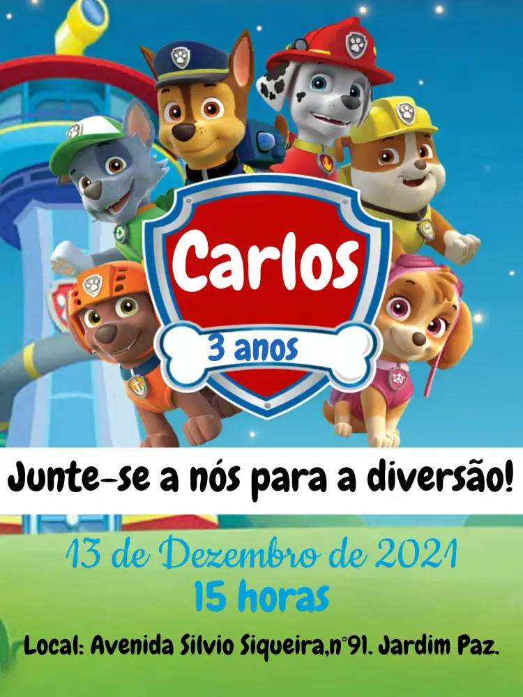 Convite Patrulha Canina Cachorrinho