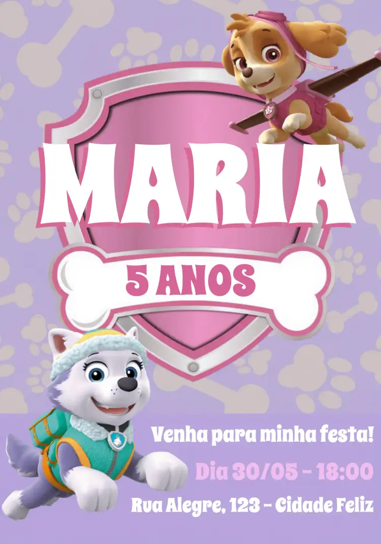 Convite Patrulha Canina Cachorrinho – tema Aniversário Infantil divertido, colorido, temático, infantil, animais