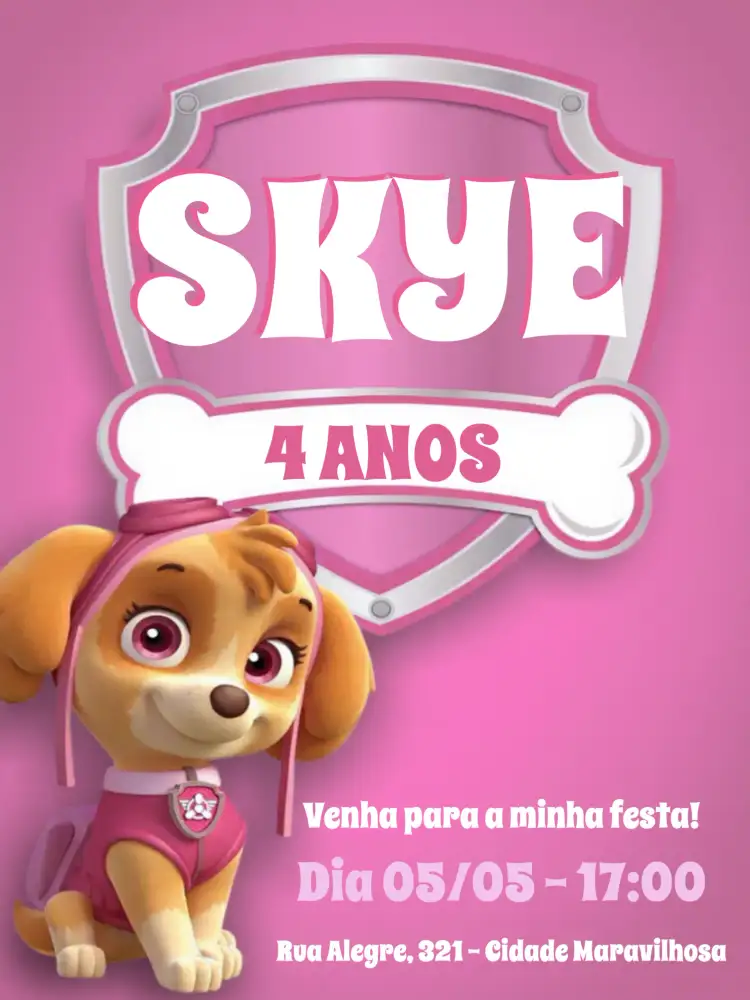 Convite Patrulha Canina Cachorrinho – tema Aniversário Infantil colorido, divertido, infantil, temático, animado