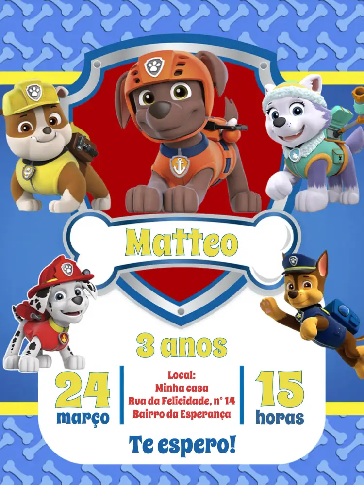 Convite Patrulha Canina Cachorro