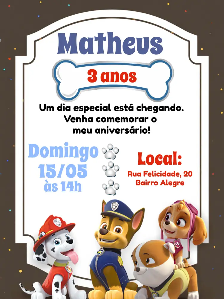Convite Patrulha Canina Cachorro
