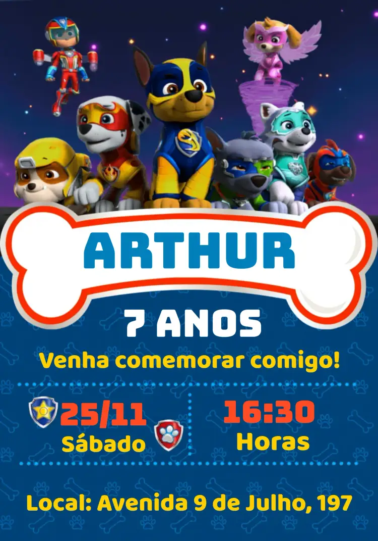 Convite Patrulha Canina Cachorro