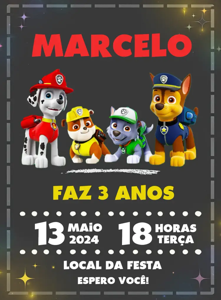 Convite Patrulha Canina Cães