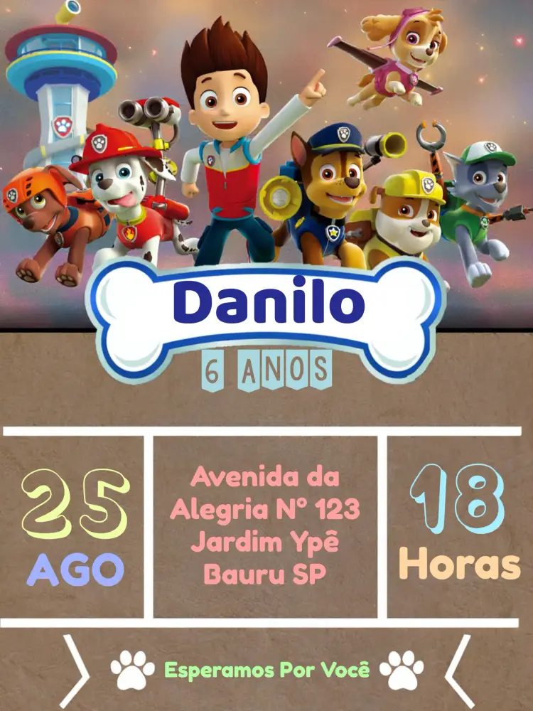 Convite Patrulha Canina Osso