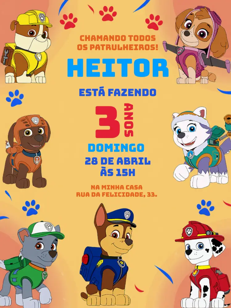 Convite Patrulha Canina Chase