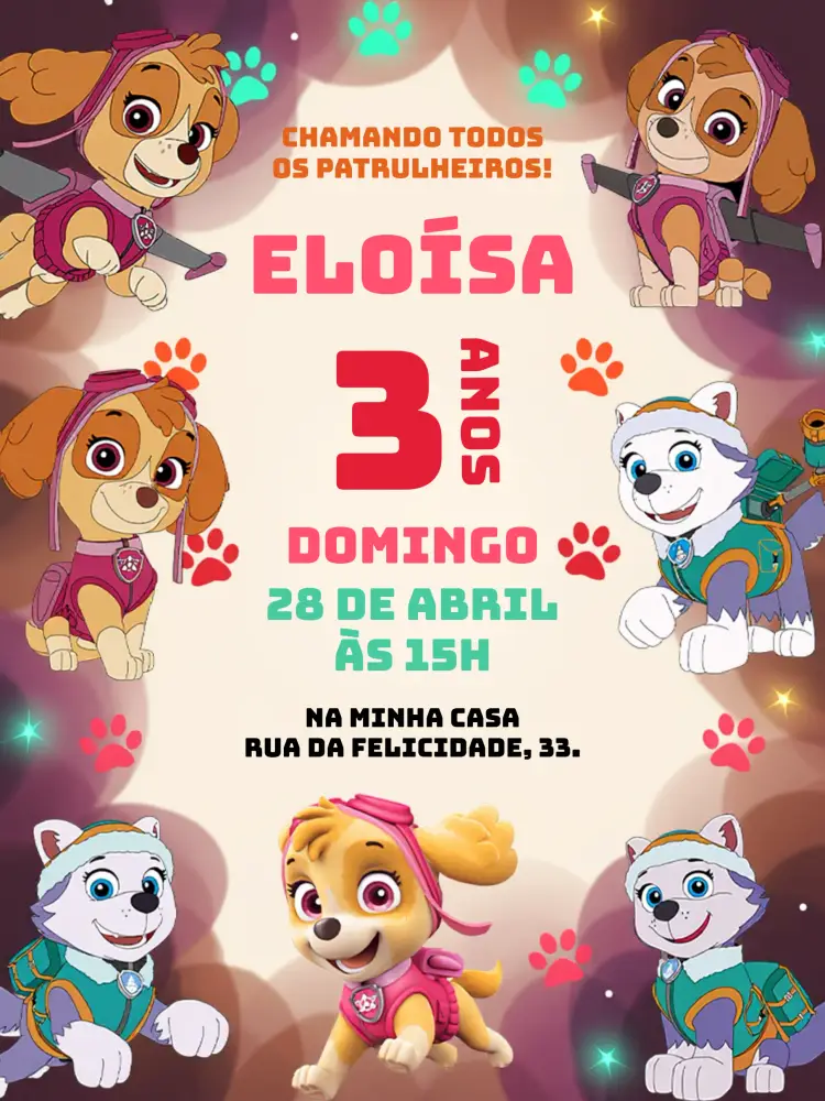 Convite Patrulha Canina Chase