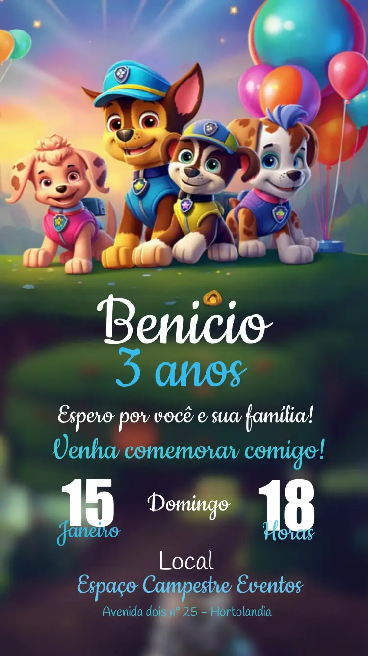 Convite Patrulha Canina Colorido
