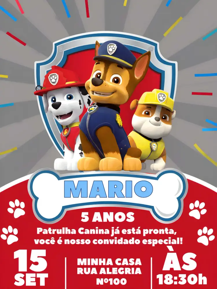 Convite Patrulha Canina Colorido