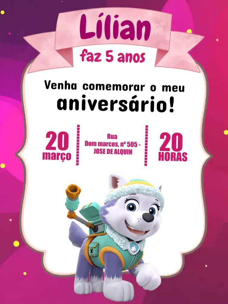 Convite Patrulha Canina Colorido – tema Aniversário Infantil colorido, divertido, temático, infantil, animado