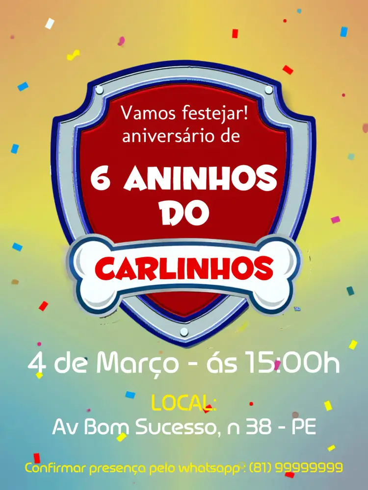 Convite Patrulha Canina Colorido