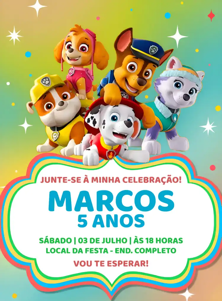 Patrulha Canina Colorido Infantil