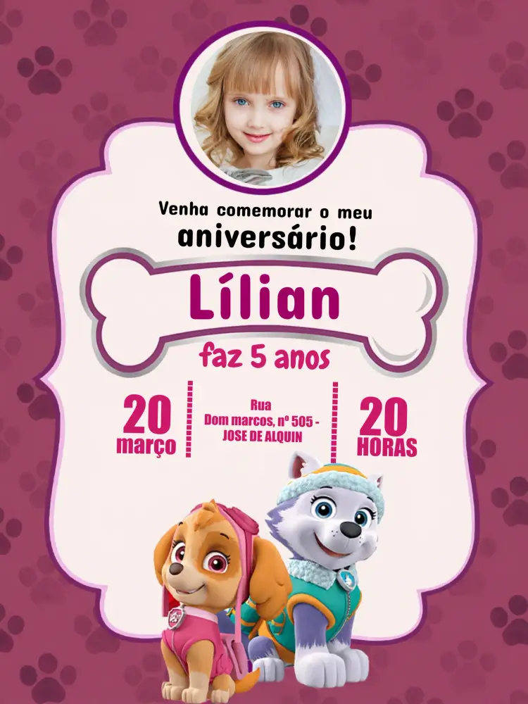 Convite Patrulha Canina Com Foto Colorido