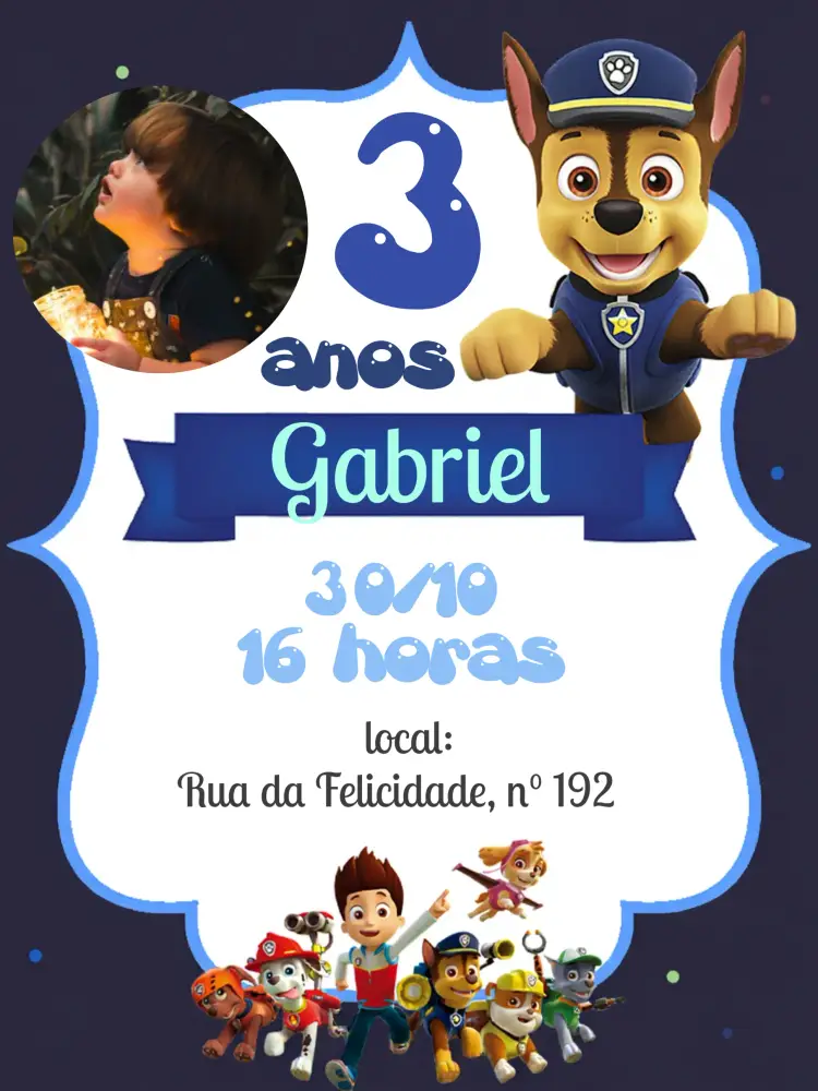 Convite Patrulha Canina Com Foto Faixa