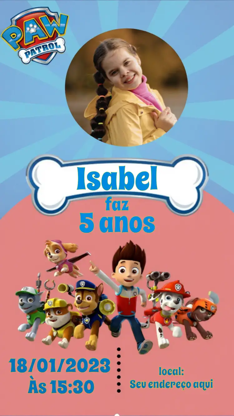 Convite Patrulha Canina Com Foto Paw