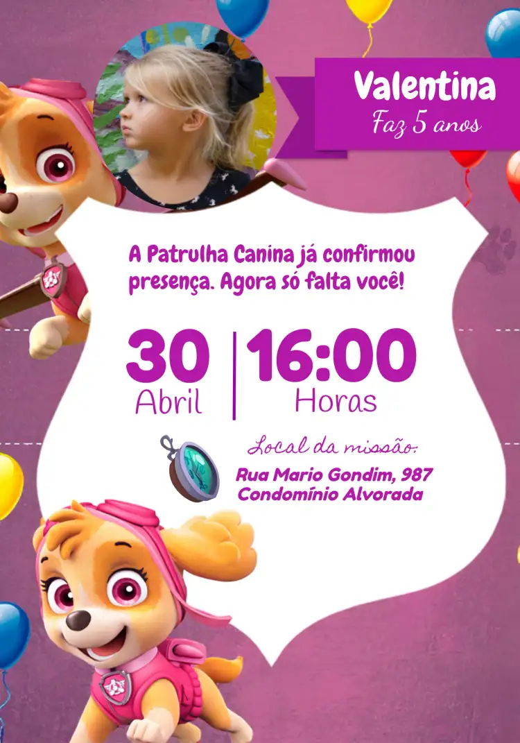 Patrulha Canina Com Foto Roxo