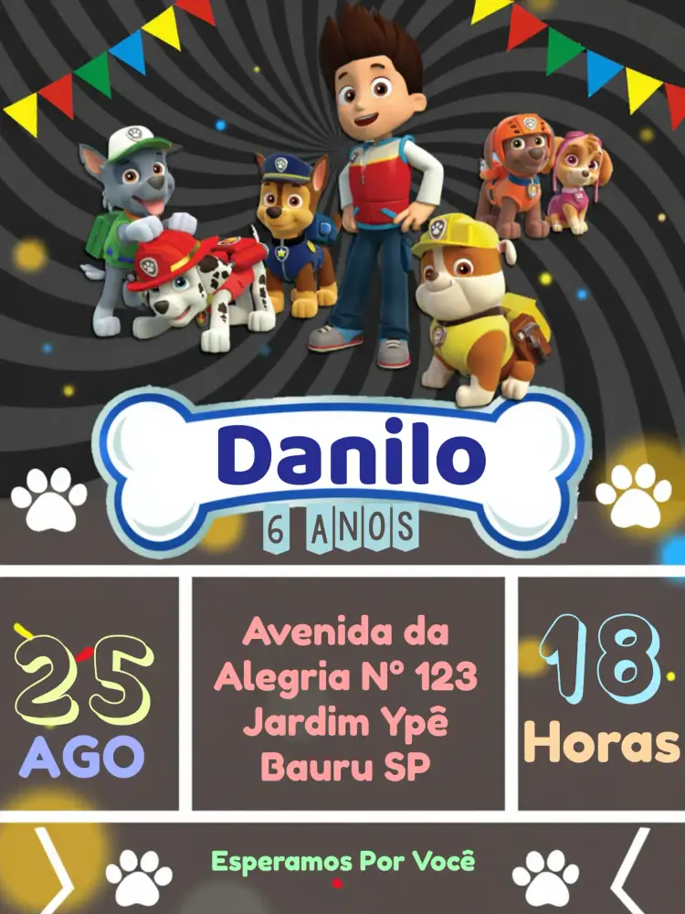 Convite Patrulha Canina Colorido