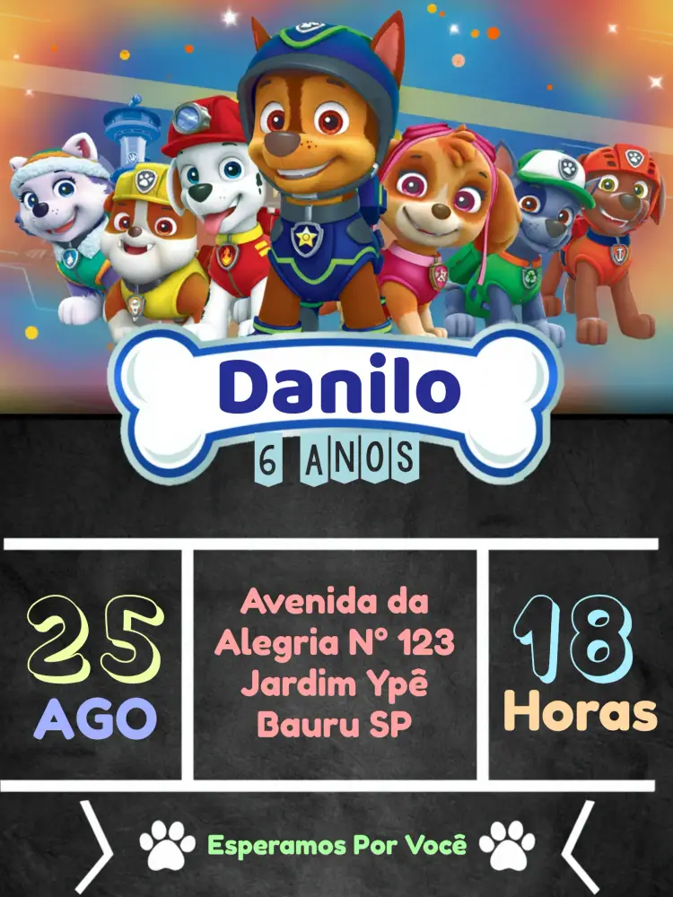 Convite Patrulha Canina Crianço