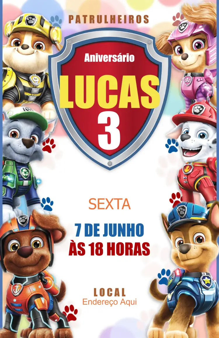 Convite Patrulha Canina Desenho