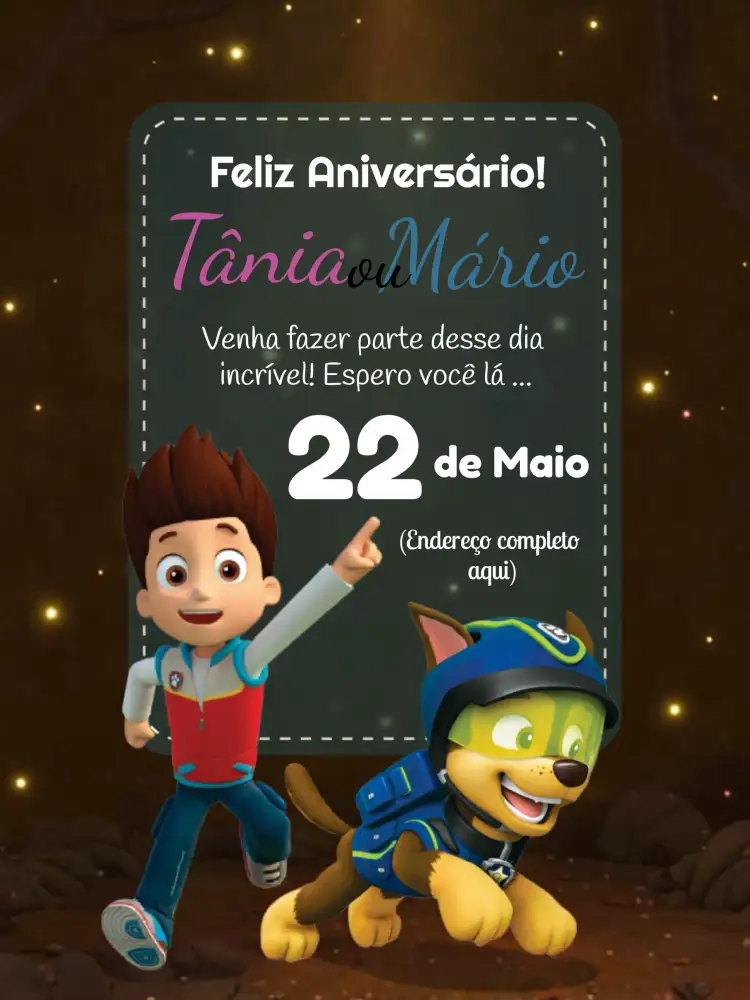 Convite Patrulha Canina Desenho – tema Aniversário Infantil colorido, temático, divertido, infantil, animado