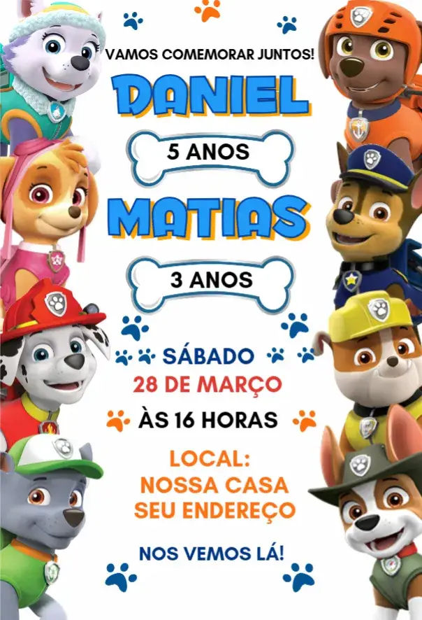 Convite Patrulha Canina duplo