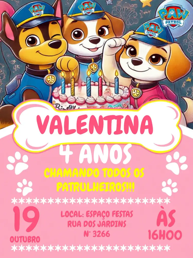 Convite Patrulha Canina Everest – tema Aniversário Infantil colorido, divertido, temático, infantil, animado