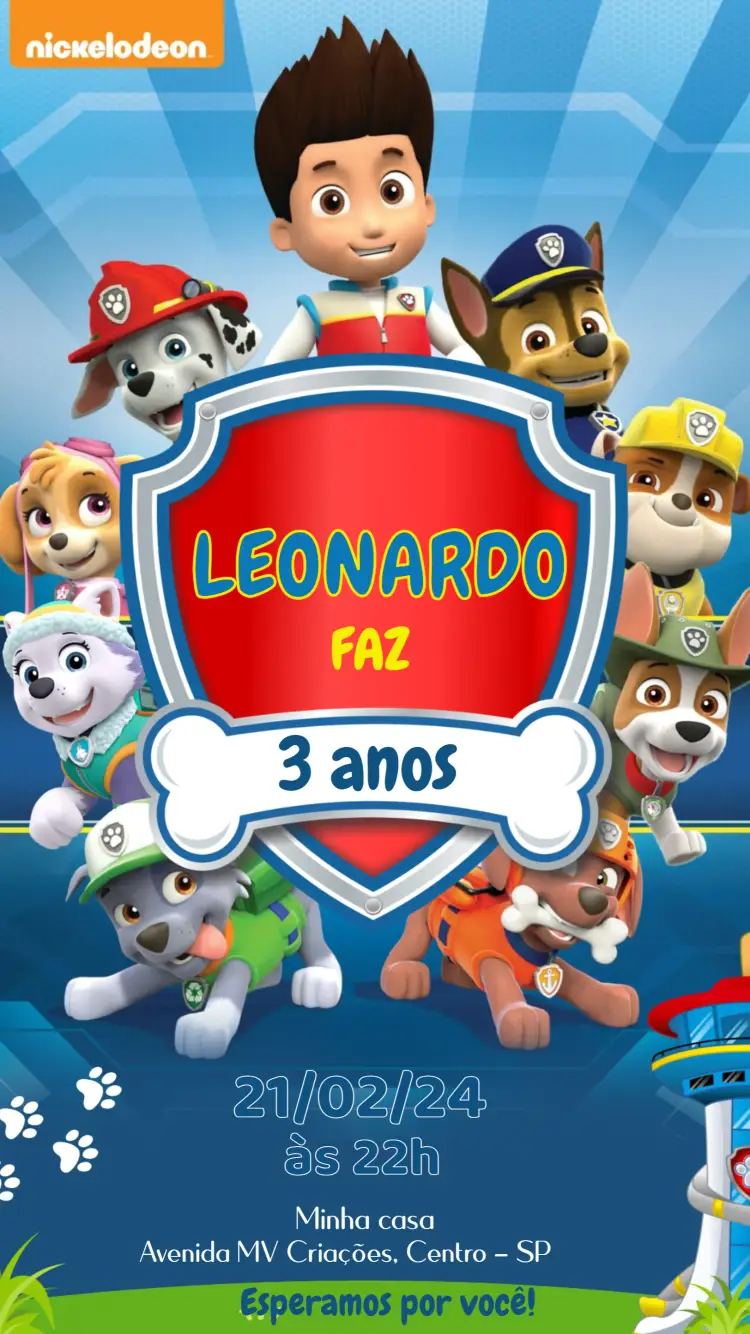 Convite Patrulha Canina Everest editável e personalizável