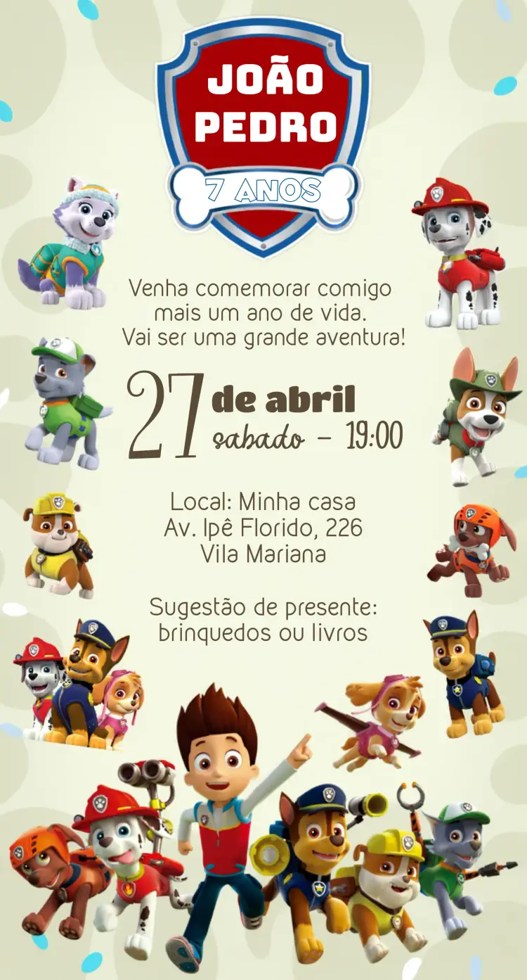 Convite Patrulha Canina Infantil