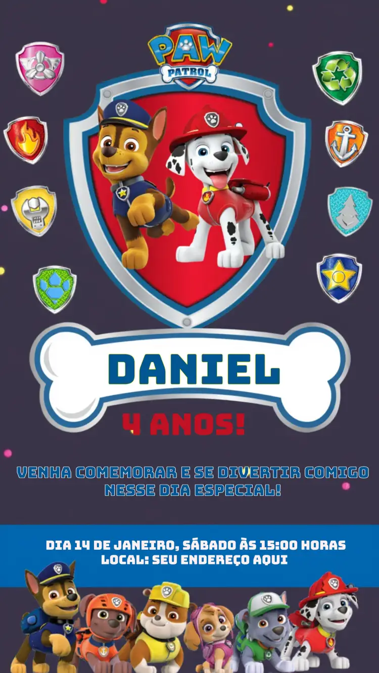 Convite Patrulha Canina Infantil