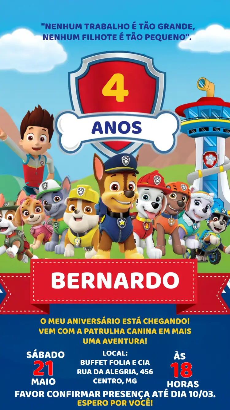 Convite Patrulha Canina Infantil