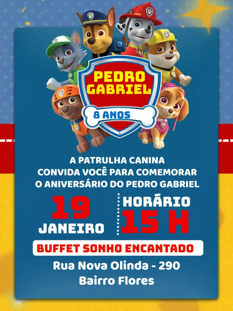 Convite Patrulha Canina Laranja