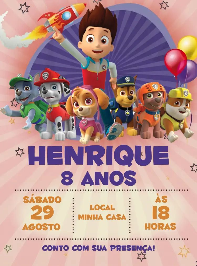 Convite Patrulha Canina Laranja
