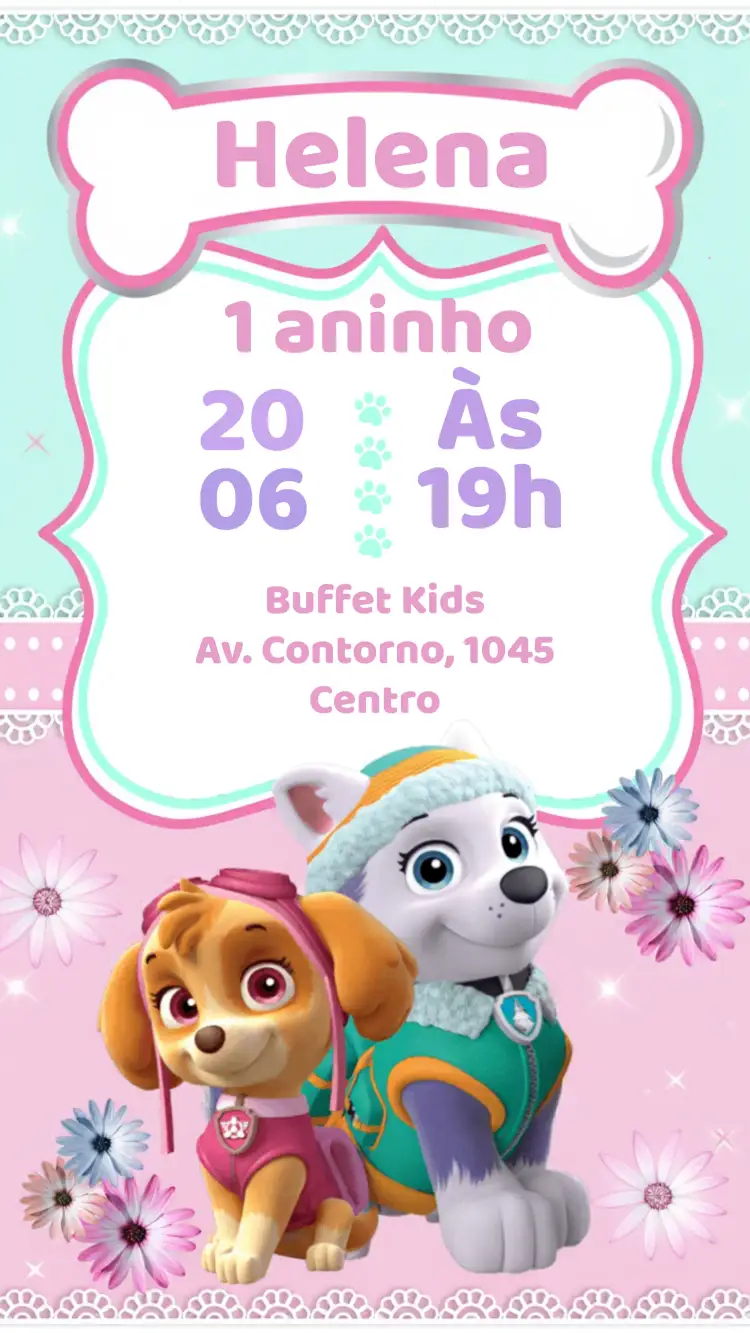 Convite Patrulha Canina Lilás – tema Aniversário Infantil lúdico, colorido, temático, infantil, divertido