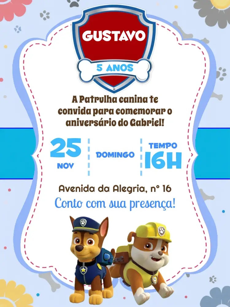 Convite Patrulha Canina Marrom