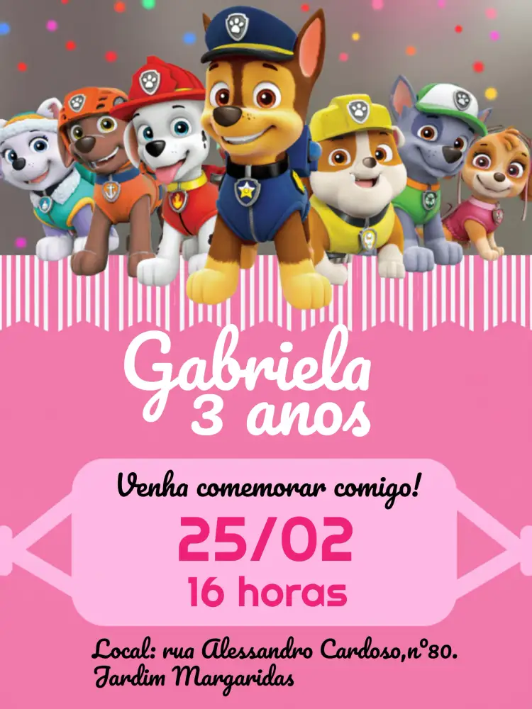 Convite Patrulha Canina Marshall – tema Aniversário Infantil divertido, colorido, infantil, feliz, temático, aventura